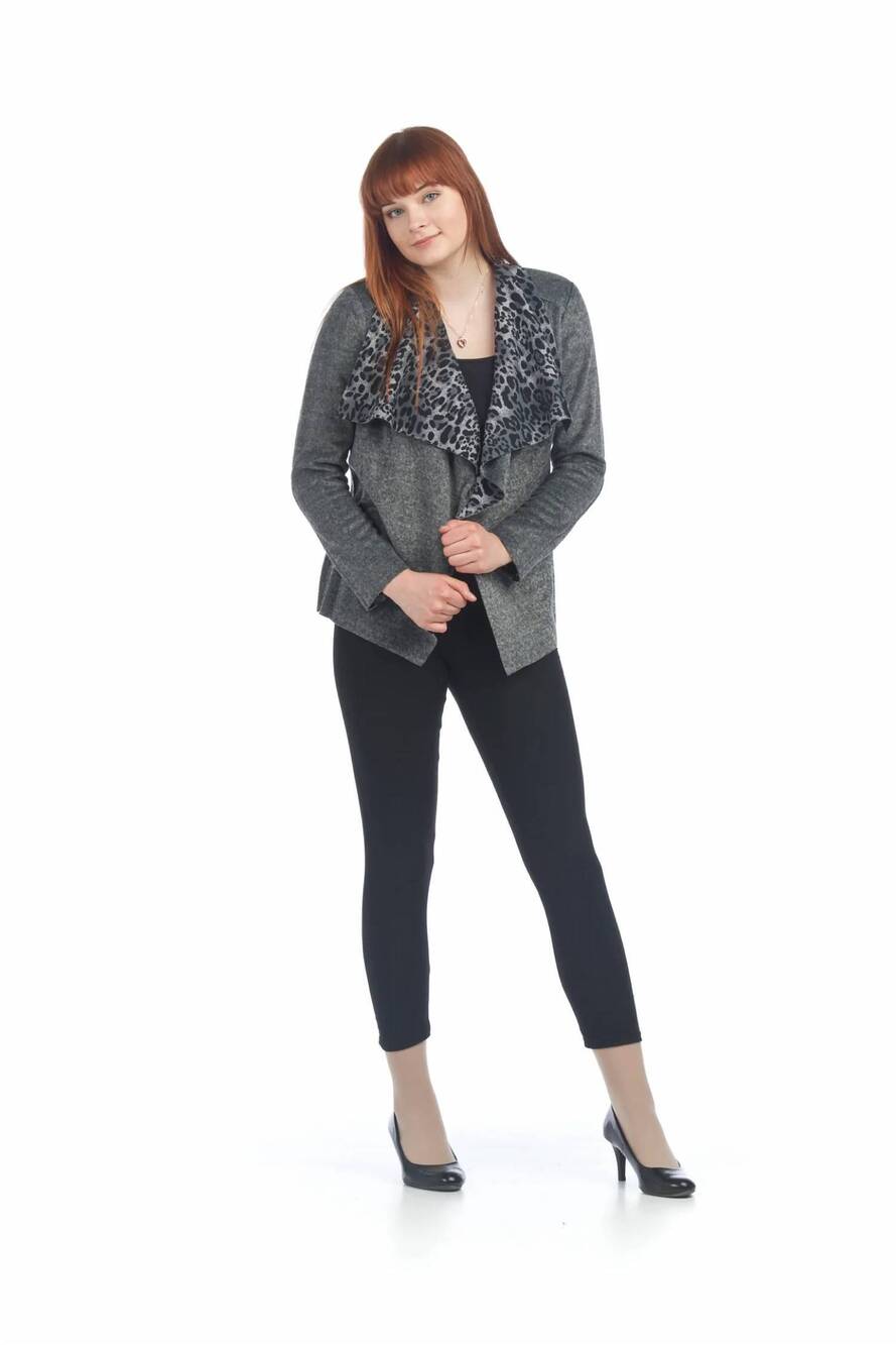 NEW PAPILLON soft drape sweater with leopard lining in grey